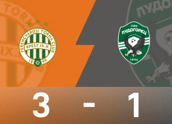 Relatório do jogo da Liga Europa: Kadu e Joseph marcaram, Ferencvaros 3-1 Ludogretz