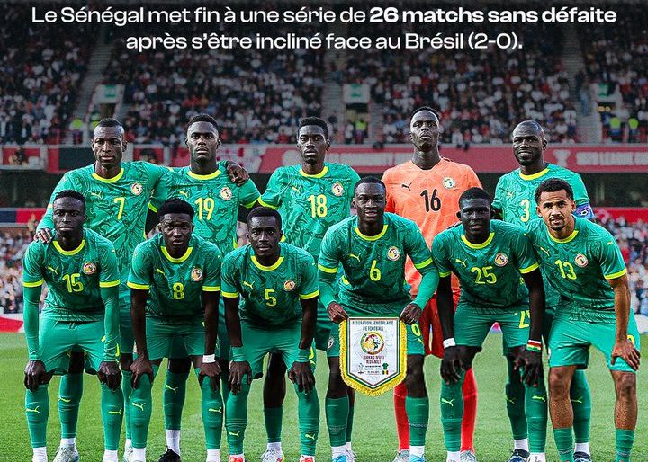 A série de 26 jogos sem perder do Senegal foi encerrada pelo Brasil, com sua última derrota em setembro de 2023.
